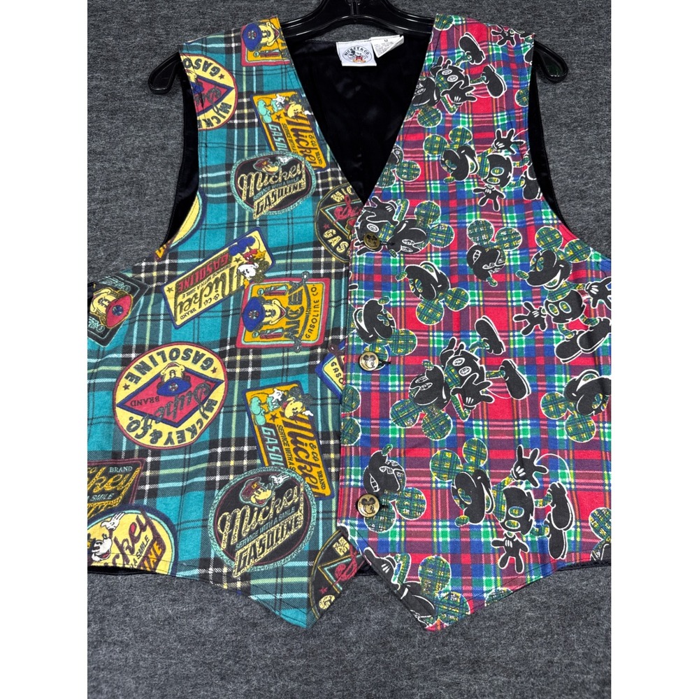 Vintage Mickey & Co Vest Disney Gasoline‎ Plaid Novelty Size M